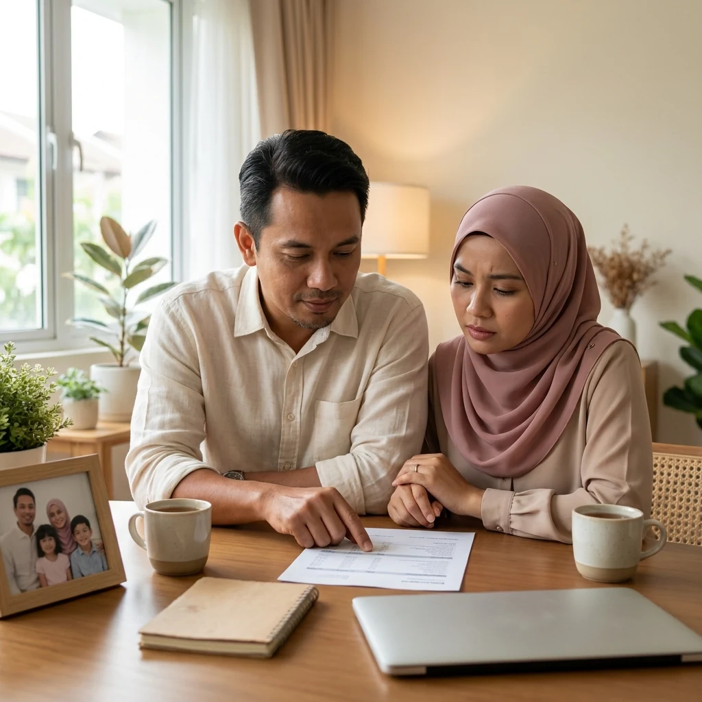 Pasangan sedang membincangkan simpanan dan bil rawatan